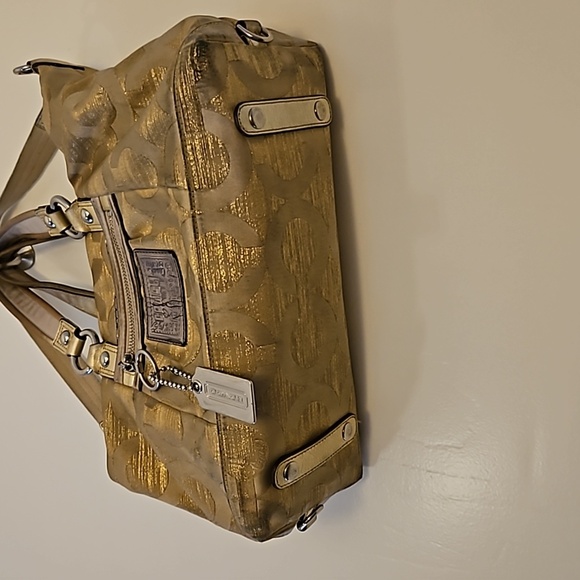 VTG COACH Y2k Gold Poppy Signature Logo Cloth Satchel Bag - Picture 6 of 16